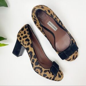 Tabitha Simmons flora bow leopard print calf hair pumps 37/6